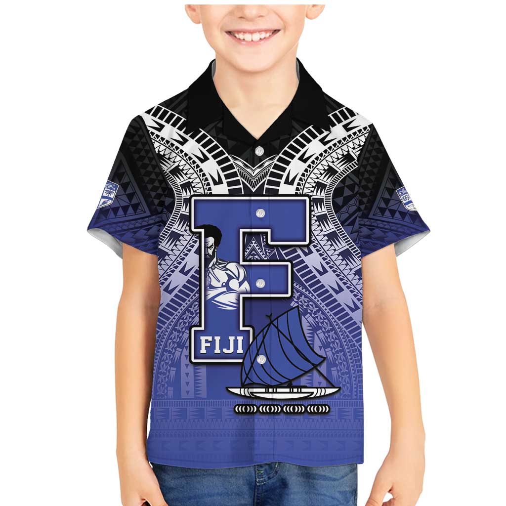 Custom Fiji Drua Family Matching Mermaid Dress and Hawaiian Shirt Fijian Tapa Pattern LT05 Son's Shirt Blue - Polynesian Pride