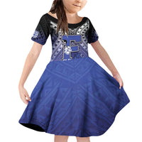 Custom Fiji Drua Family Matching Off Shoulder Short Dress and Hawaiian Shirt Fijian Tapa Pattern LT05 Daughter's Dress Blue - Polynesian Pride