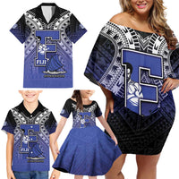 Custom Fiji Drua Family Matching Off Shoulder Short Dress and Hawaiian Shirt Fijian Tapa Pattern LT05 - Polynesian Pride