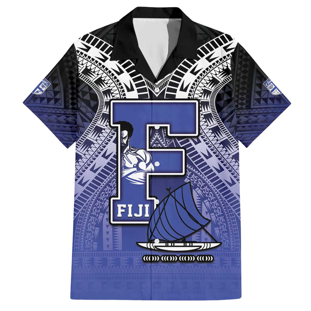 Custom Fiji Drua Family Matching Short Sleeve Bodycon Dress and Hawaiian Shirt Fijian Tapa Pattern LT05 Dad's Shirt - Short Sleeve Blue - Polynesian Pride