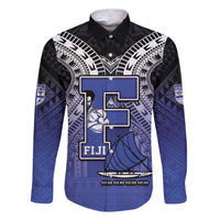 Custom Fiji Drua Family Matching Short Sleeve Bodycon Dress and Hawaiian Shirt Fijian Tapa Pattern LT05 Dad's Shirt - Long Sleeve Blue - Polynesian Pride