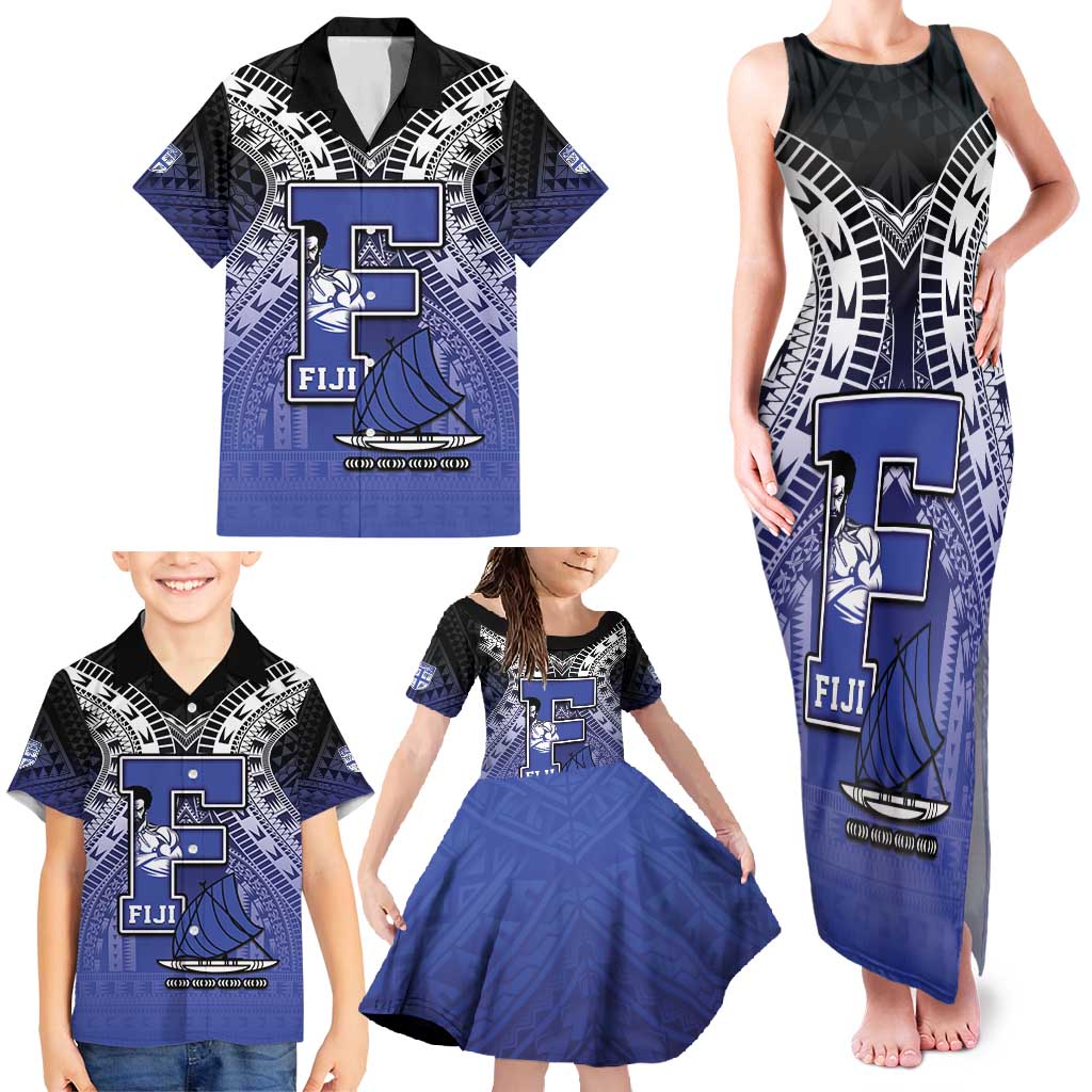 Custom Fiji Drua Family Matching Tank Maxi Dress and Hawaiian Shirt Fijian Tapa Pattern LT05 - Polynesian Pride