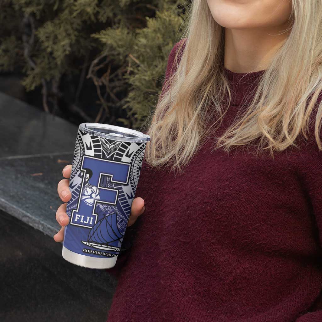 Custom Fiji Drua Tumbler Cup Fijian Tapa Pattern