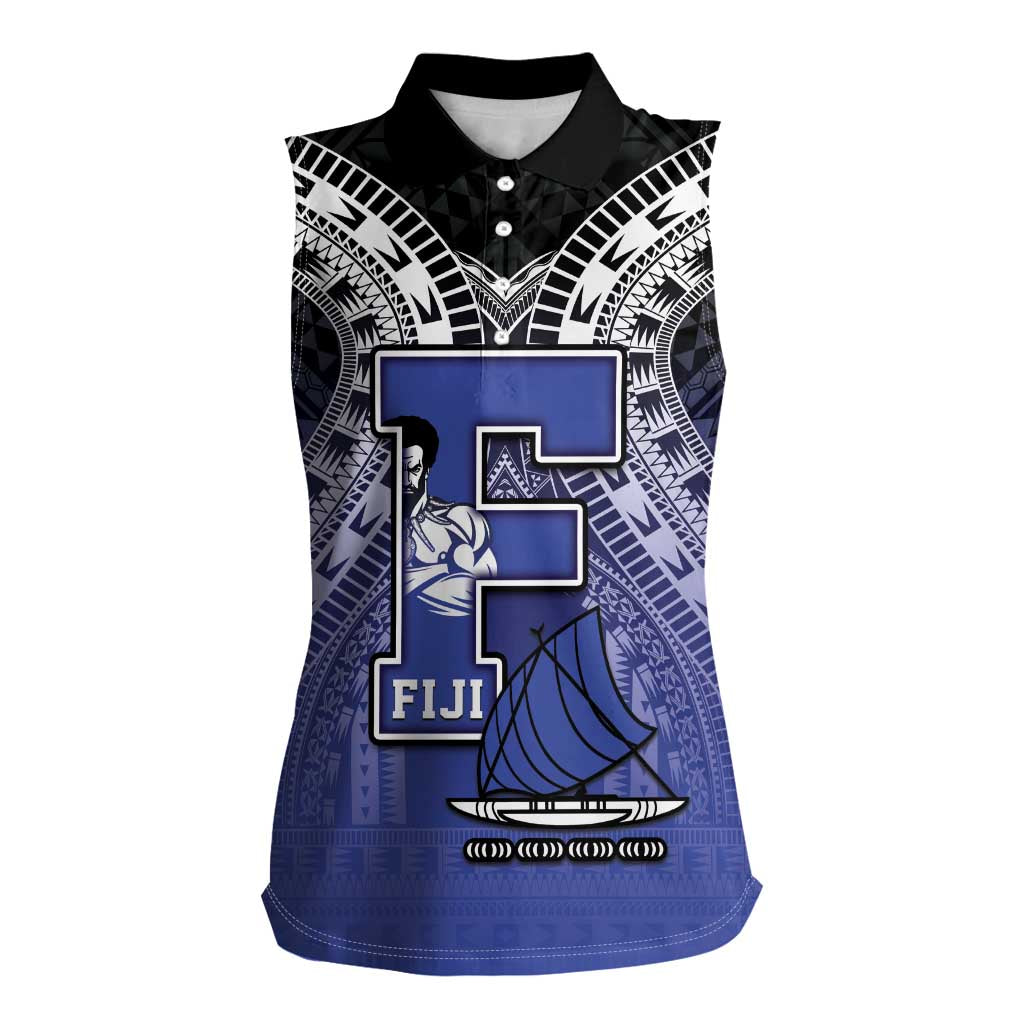 Custom Fiji Drua Women Sleeveless Polo Shirt Fijian Tapa Pattern