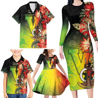 Aboriginal Dot Art Vanuatu Personalised Family Matching Long Sleeve Bodycon Dress and Hawaiian Shirt Tropical Flowers LT05 - Polynesian Pride