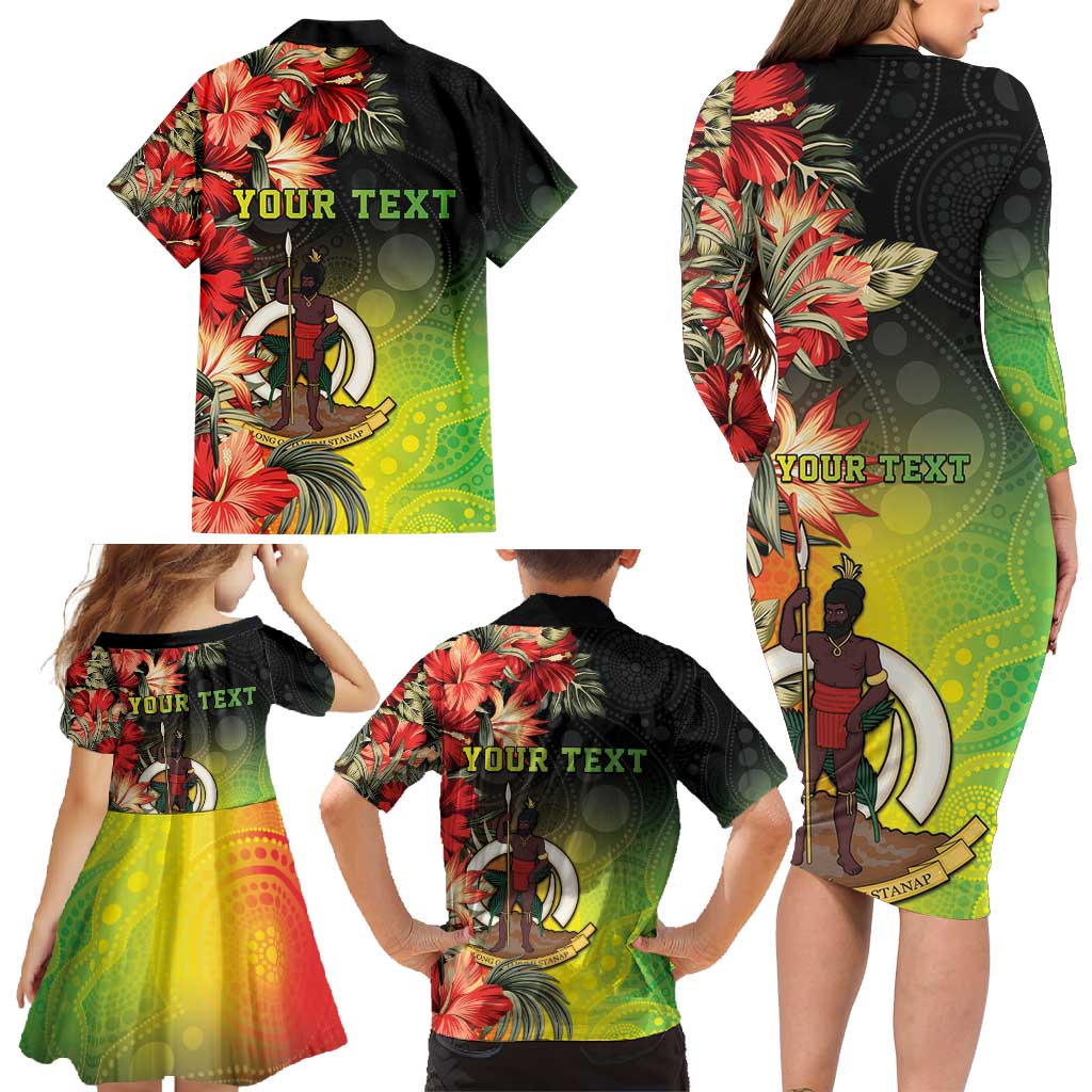 Aboriginal Dot Art Vanuatu Personalised Family Matching Long Sleeve Bodycon Dress and Hawaiian Shirt Tropical Flowers LT05 - Polynesian Pride