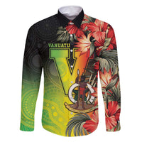 Aboriginal Dot Art Vanuatu Personalised Family Matching Long Sleeve Bodycon Dress and Hawaiian Shirt Tropical Flowers LT05 Dad's Shirt - Long Sleeve Reggae - Polynesian Pride