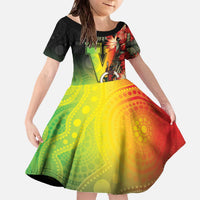 Aboriginal Dot Art Vanuatu Personalised Family Matching Off The Shoulder Long Sleeve Dress and Hawaiian Shirt Tropical Flowers LT05 Daughter's Dress Reggae - Polynesian Pride