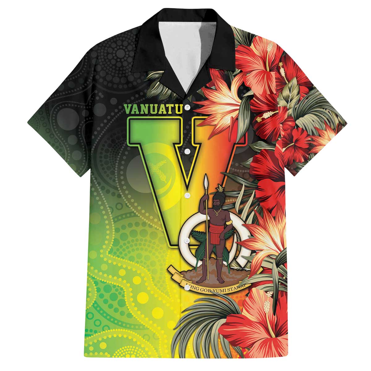 Aboriginal Dot Art Vanuatu Personalised Family Matching Off The Shoulder Long Sleeve Dress and Hawaiian Shirt Tropical Flowers LT05 Dad's Shirt - Short Sleeve Reggae - Polynesian Pride