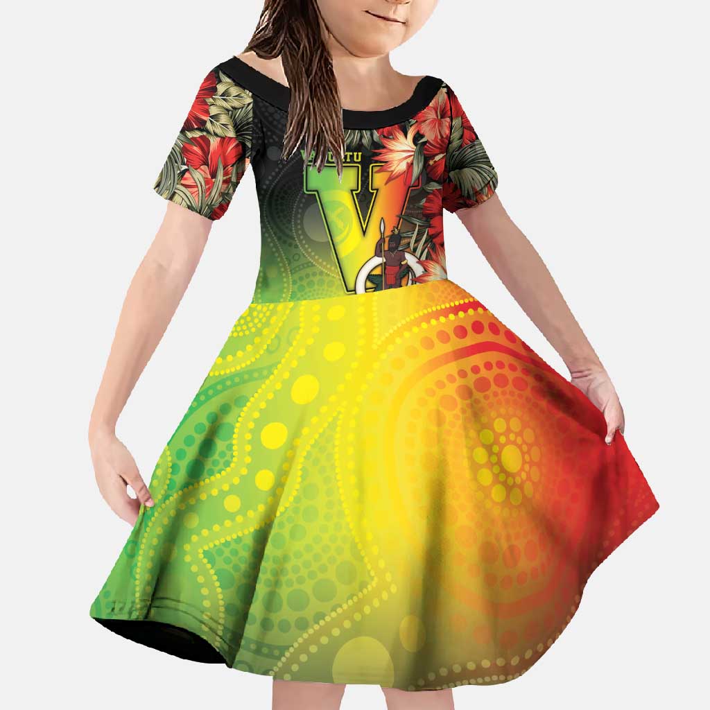 Aboriginal Dot Art Vanuatu Personalised Family Matching Off Shoulder Maxi Dress and Hawaiian Shirt Tropical Flowers