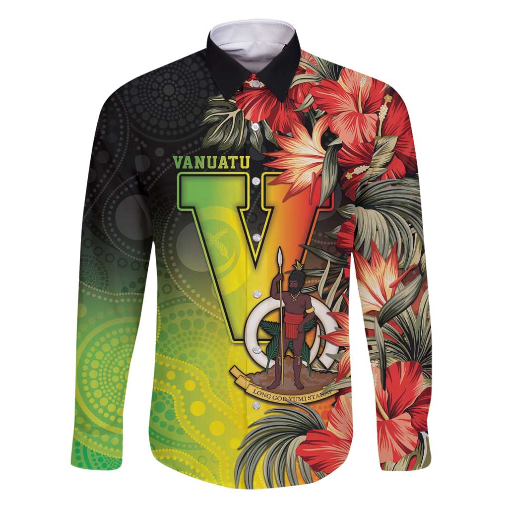 Aboriginal Dot Art Vanuatu Personalised Family Matching Off Shoulder Short Dress and Hawaiian Shirt Tropical Flowers
