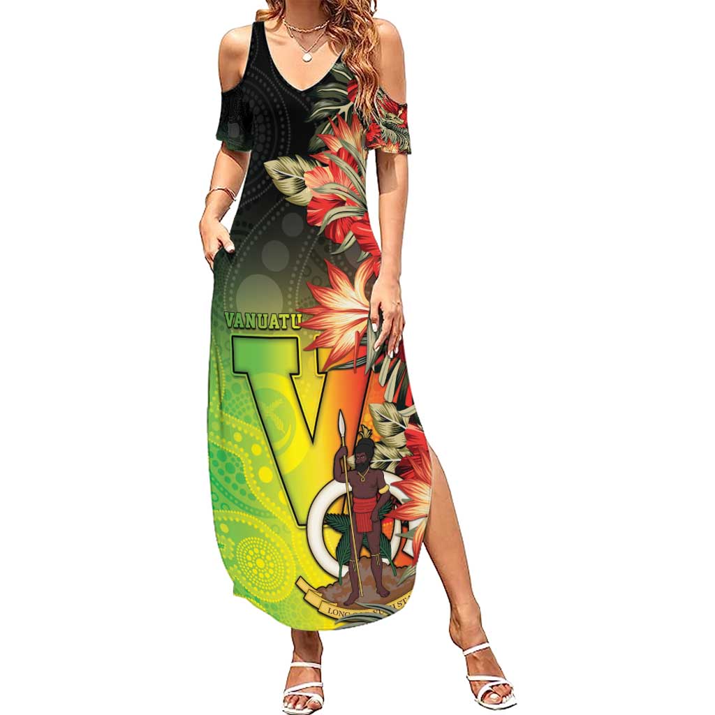 Aboriginal Dot Art Vanuatu Personalised Family Matching Summer Maxi Dress and Hawaiian Shirt Tropical Flowers
