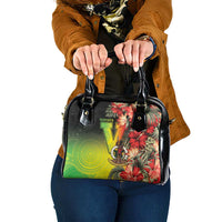 Aboriginal Dot Art Vanuatu Shoulder Handbag Tropical Flowers