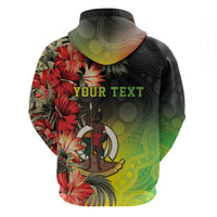 Aboriginal Dot Art Vanuatu Personalised Zip Hoodie Tropical Flowers