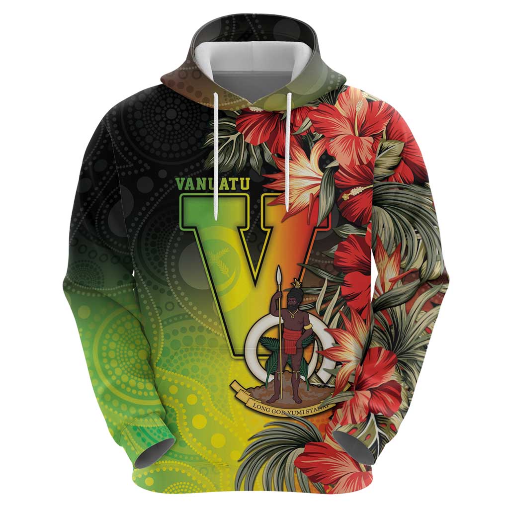 Aboriginal Dot Art Vanuatu Personalised Zip Hoodie Tropical Flowers
