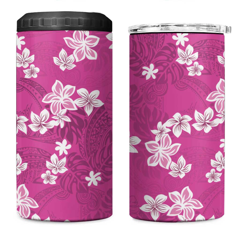 Hawaii Monstera Deliciosa 4 in 1 Can Cooler Tumbler Pink Plumeria Polynesian Pattern LT05 One Size: 16 oz Pink - Polynesian Pride