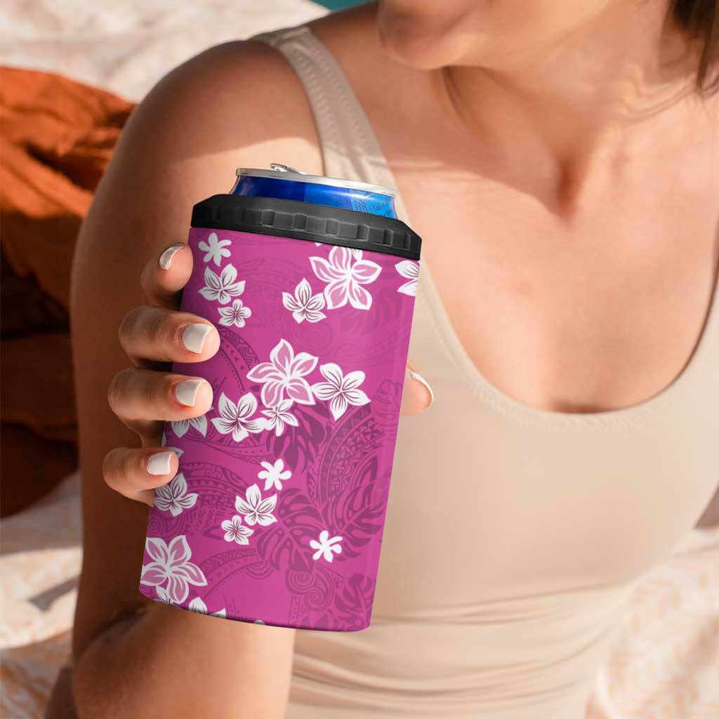 Hawaii Monstera Deliciosa 4 in 1 Can Cooler Tumbler Pink Plumeria Polynesian Pattern LT05 - Polynesian Pride