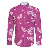 Hawaii Monstera Deliciosa Family Matching Long Sleeve Bodycon Dress and Hawaiian Shirt Pink Plumeria Polynesian Pattern LT05 Dad's Shirt - Long Sleeve Pink - Polynesian Pride