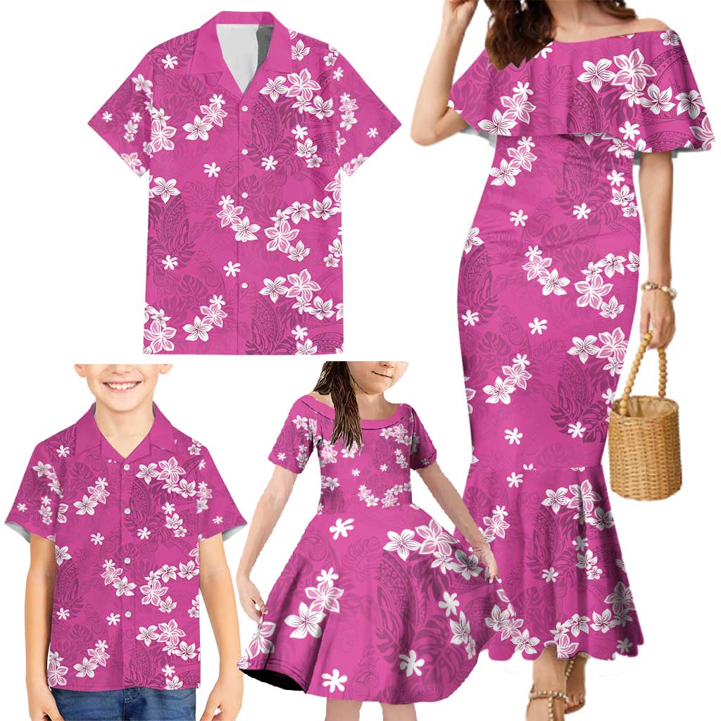 Hawaii Monstera Deliciosa Family Matching Mermaid Dress and Hawaiian Shirt Pink Plumeria Polynesian Pattern LT05 - Polynesian Pride