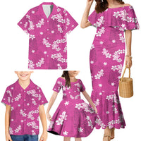 Hawaii Monstera Deliciosa Family Matching Mermaid Dress and Hawaiian Shirt Pink Plumeria Polynesian Pattern LT05 - Polynesian Pride