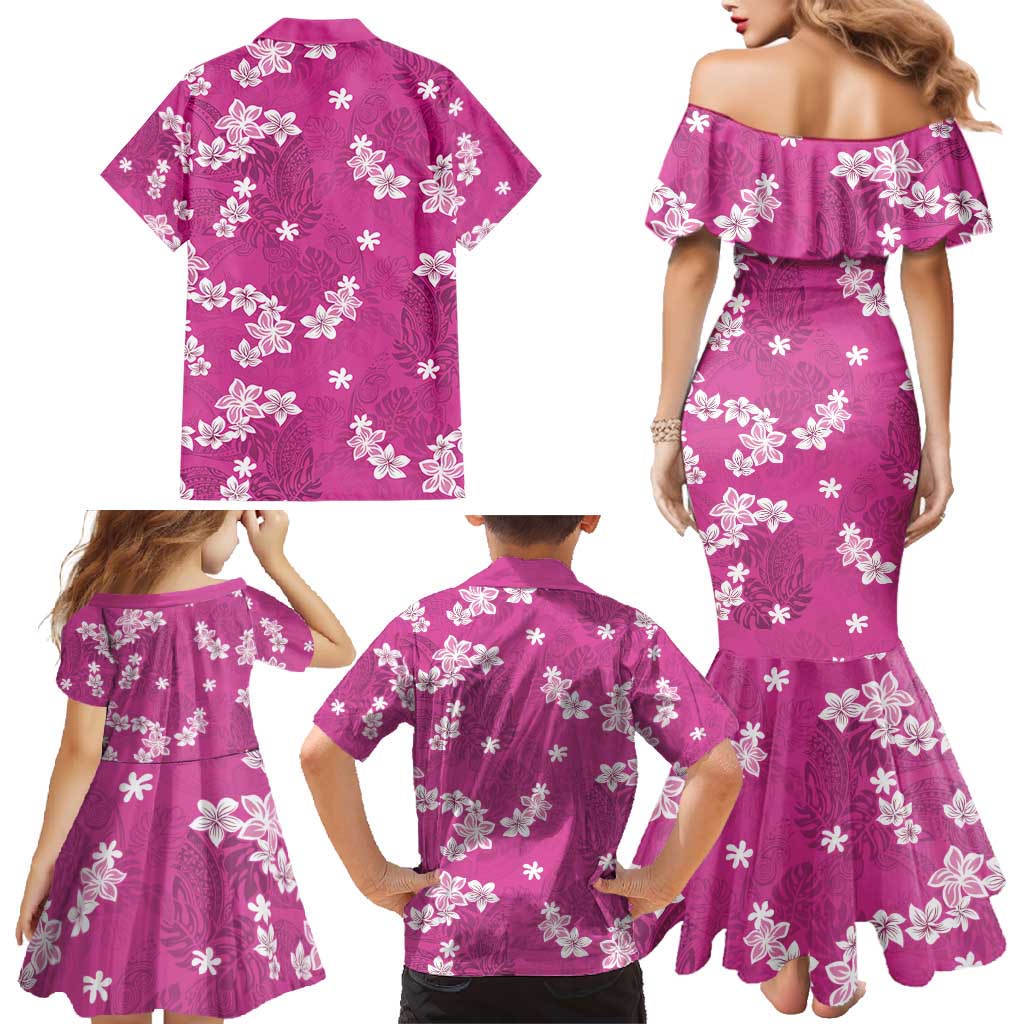 Hawaii Monstera Deliciosa Family Matching Mermaid Dress and Hawaiian Shirt Pink Plumeria Polynesian Pattern LT05 - Polynesian Pride