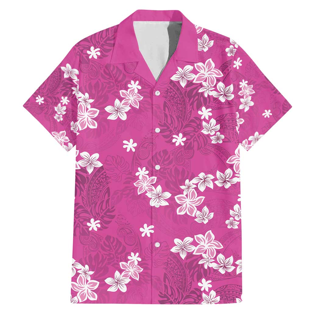 Hawaii Monstera Deliciosa Family Matching Mermaid Dress and Hawaiian Shirt Pink Plumeria Polynesian Pattern LT05 Dad's Shirt - Short Sleeve Pink - Polynesian Pride