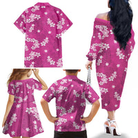Hawaii Monstera Deliciosa Family Matching Off The Shoulder Long Sleeve Dress and Hawaiian Shirt Pink Plumeria Polynesian Pattern LT05 - Polynesian Pride