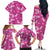 Hawaii Monstera Deliciosa Family Matching Off The Shoulder Long Sleeve Dress and Hawaiian Shirt Pink Plumeria Polynesian Pattern - Polynesian Pride