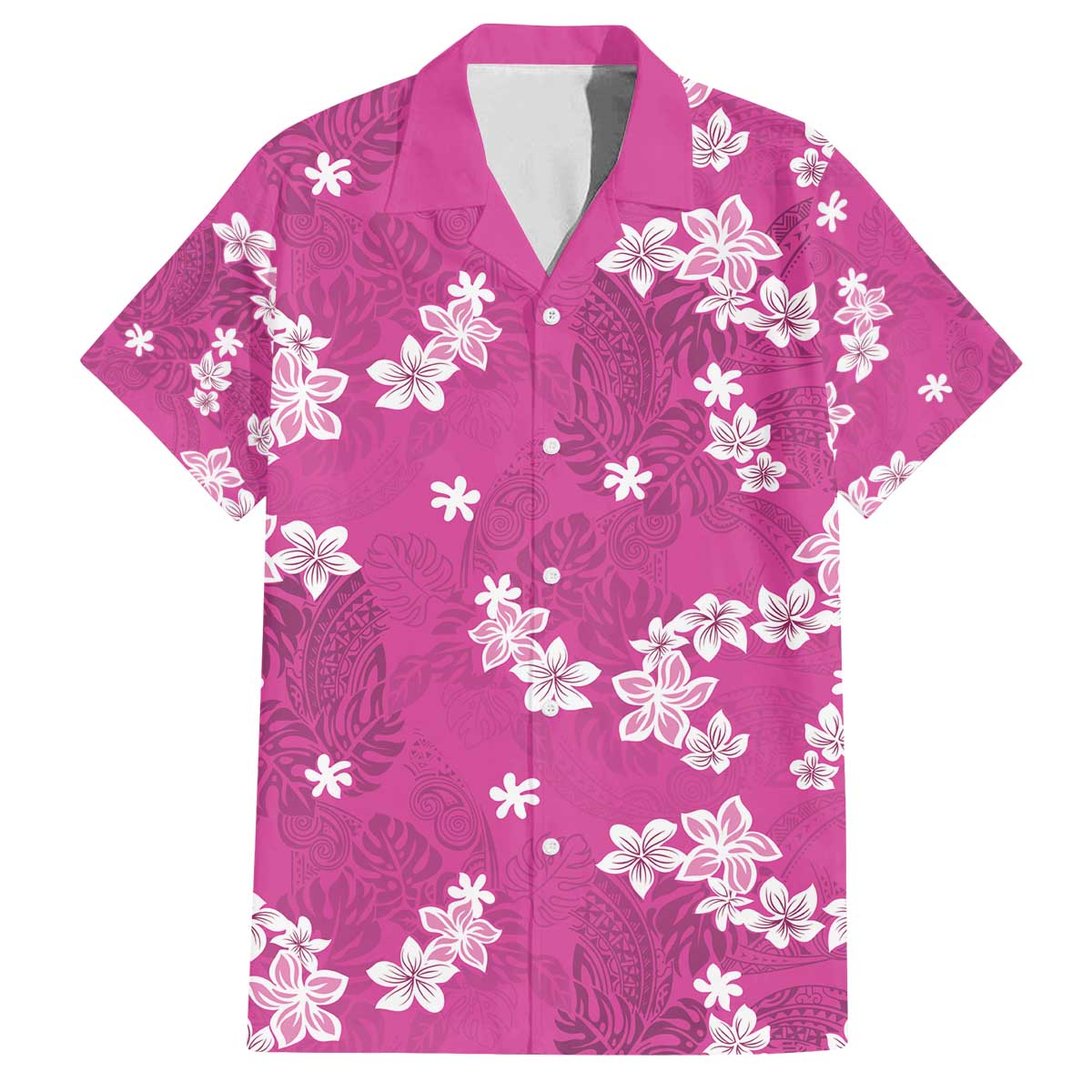 Hawaii Monstera Deliciosa Family Matching Off The Shoulder Long Sleeve Dress and Hawaiian Shirt Pink Plumeria Polynesian Pattern LT05 Dad's Shirt - Short Sleeve Pink - Polynesian Pride