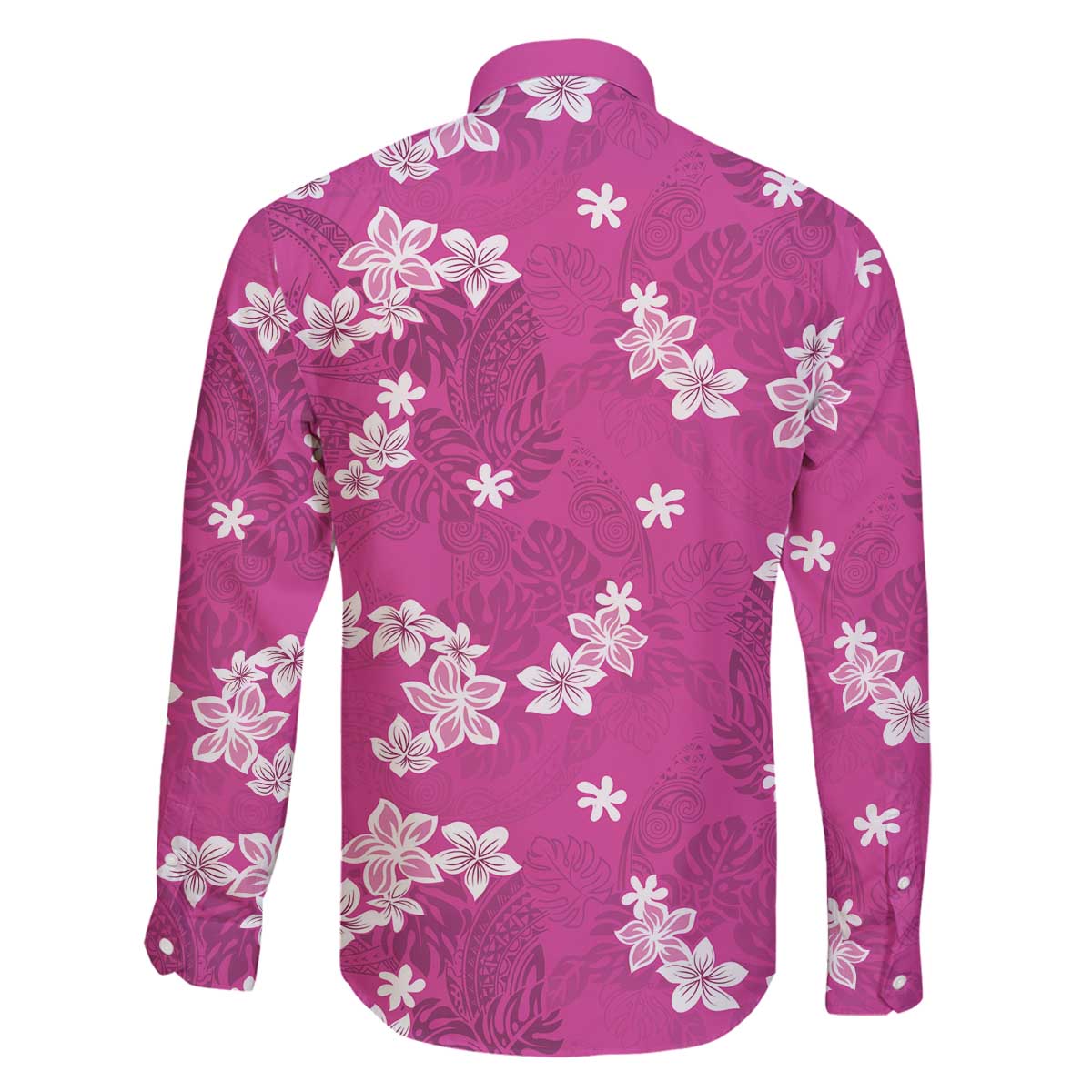 Hawaii Monstera Deliciosa Family Matching Off The Shoulder Long Sleeve Dress and Hawaiian Shirt Pink Plumeria Polynesian Pattern LT05 - Polynesian Pride