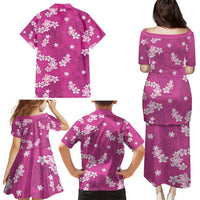 Hawaii Monstera Deliciosa Family Matching Puletasi and Hawaiian Shirt Pink Plumeria Polynesian Pattern - Polynesian Pride