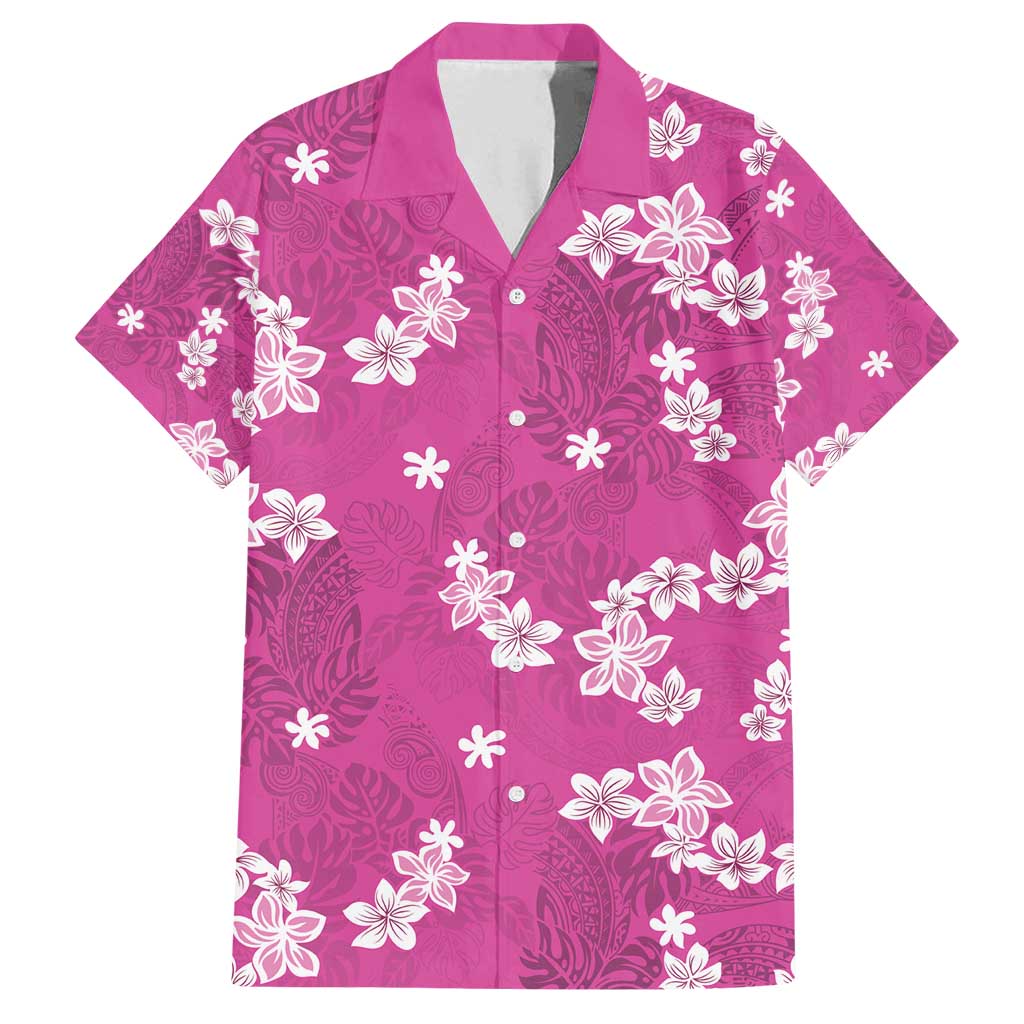 Hawaii Monstera Deliciosa Family Matching Summer Maxi Dress and Hawaiian Shirt Pink Plumeria Polynesian Pattern - Polynesian Pride