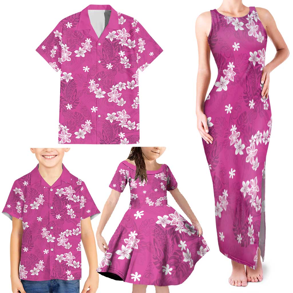 Hawaii Monstera Deliciosa Family Matching Tank Maxi Dress and Hawaiian Shirt Pink Plumeria Polynesian Pattern LT05 - Polynesian Pride