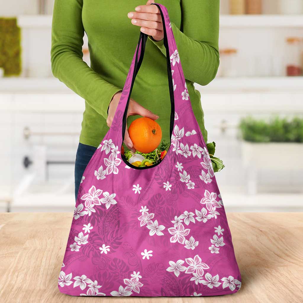 Hawaii Monstera Deliciosa Grocery Bag Pink Plumeria Polynesian Pattern - Polynesian Pride