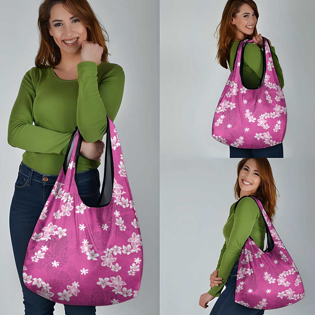 Hawaii Monstera Deliciosa Grocery Bag Pink Plumeria Polynesian Pattern - Polynesian Pride