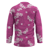 Hawaii Monstera Deliciosa Hockey Jersey Pink Plumeria Polynesian Pattern - Polynesian Pride