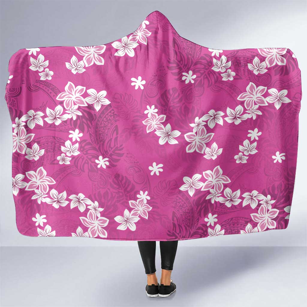 Hawaii Monstera Deliciosa Hooded Blanket Pink Plumeria Polynesian Pattern LT05 One Size Pink - Polynesian Pride