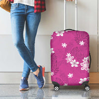 Hawaii Monstera Deliciosa Luggage Cover Pink Plumeria Polynesian Pattern - Polynesian Pride