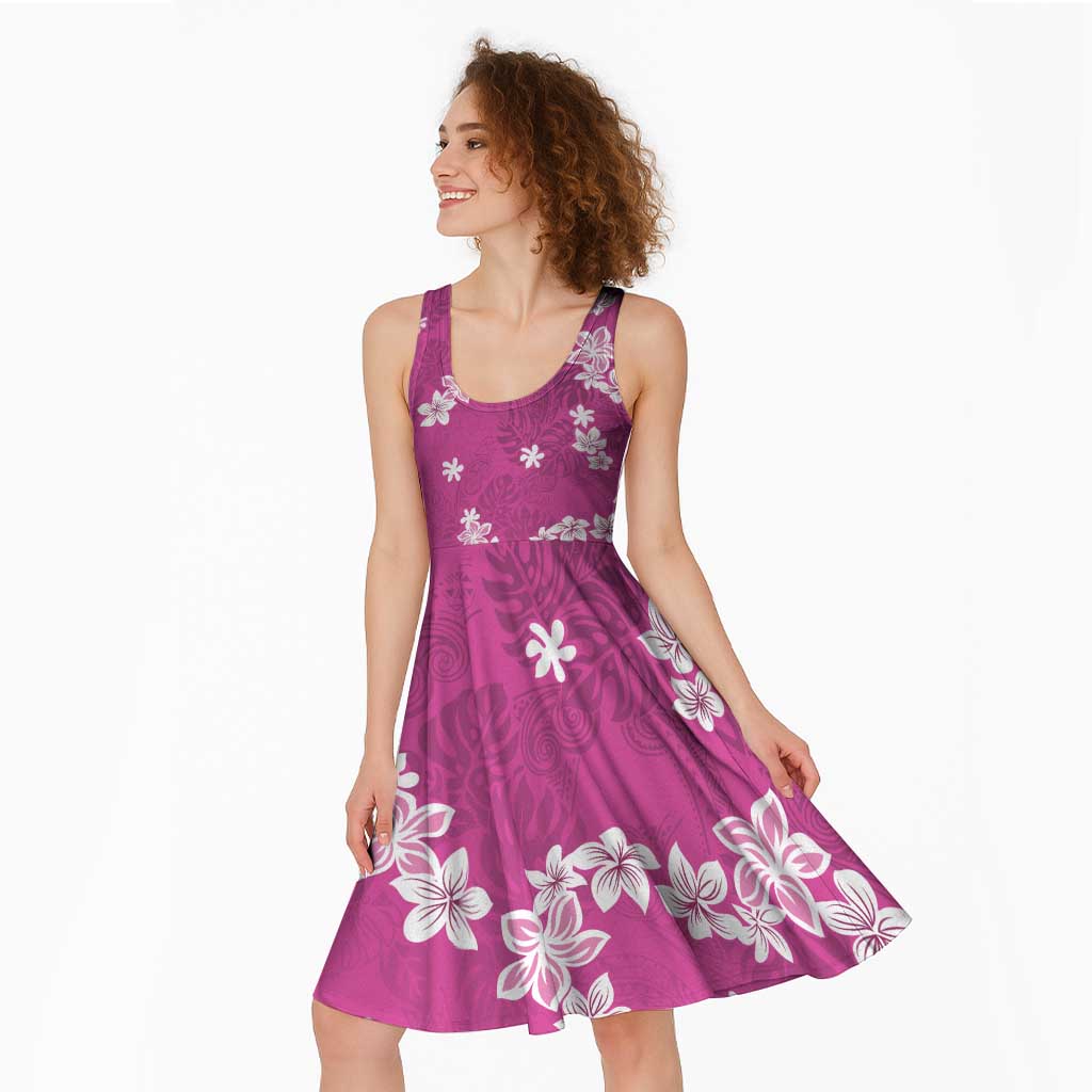 Hawaii Monstera Deliciosa Midi Dress Pink Plumeria Polynesian Pattern - Polynesian Pride