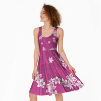 Hawaii Monstera Deliciosa Midi Dress Pink Plumeria Polynesian Pattern - Polynesian Pride