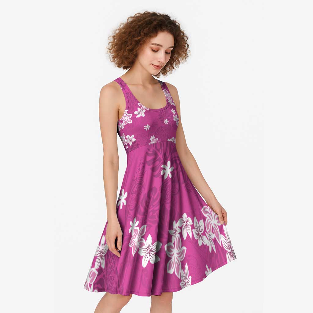 Hawaii Monstera Deliciosa Midi Dress Pink Plumeria Polynesian Pattern - Polynesian Pride