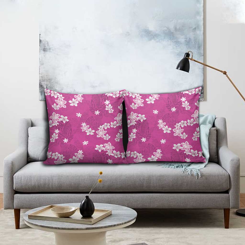 Hawaii Monstera Deliciosa Pillow Cover Pink Plumeria Polynesian Pattern - Polynesian Pride