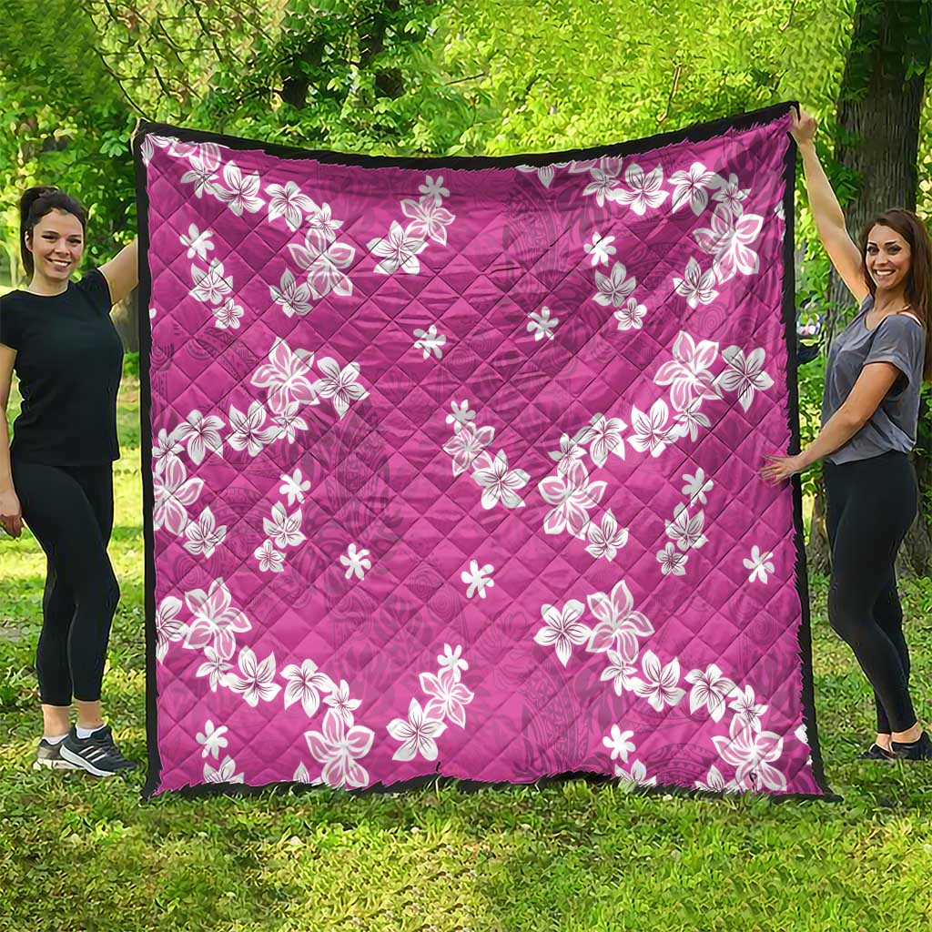 Hawaii Monstera Deliciosa Quilt Pink Plumeria Polynesian Pattern - Polynesian Pride