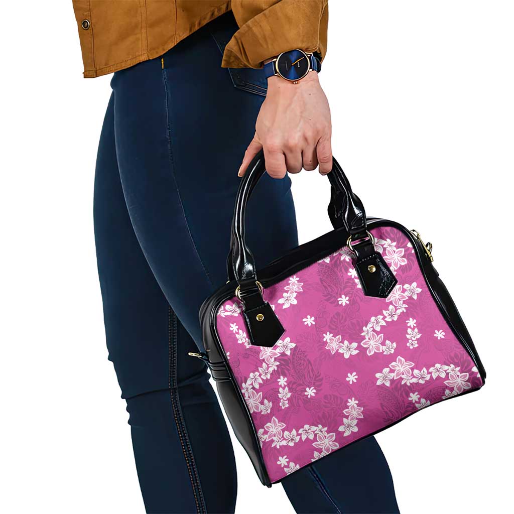 Hawaii Monstera Deliciosa Shoulder Handbag Pink Plumeria Polynesian Pattern - Polynesian Pride