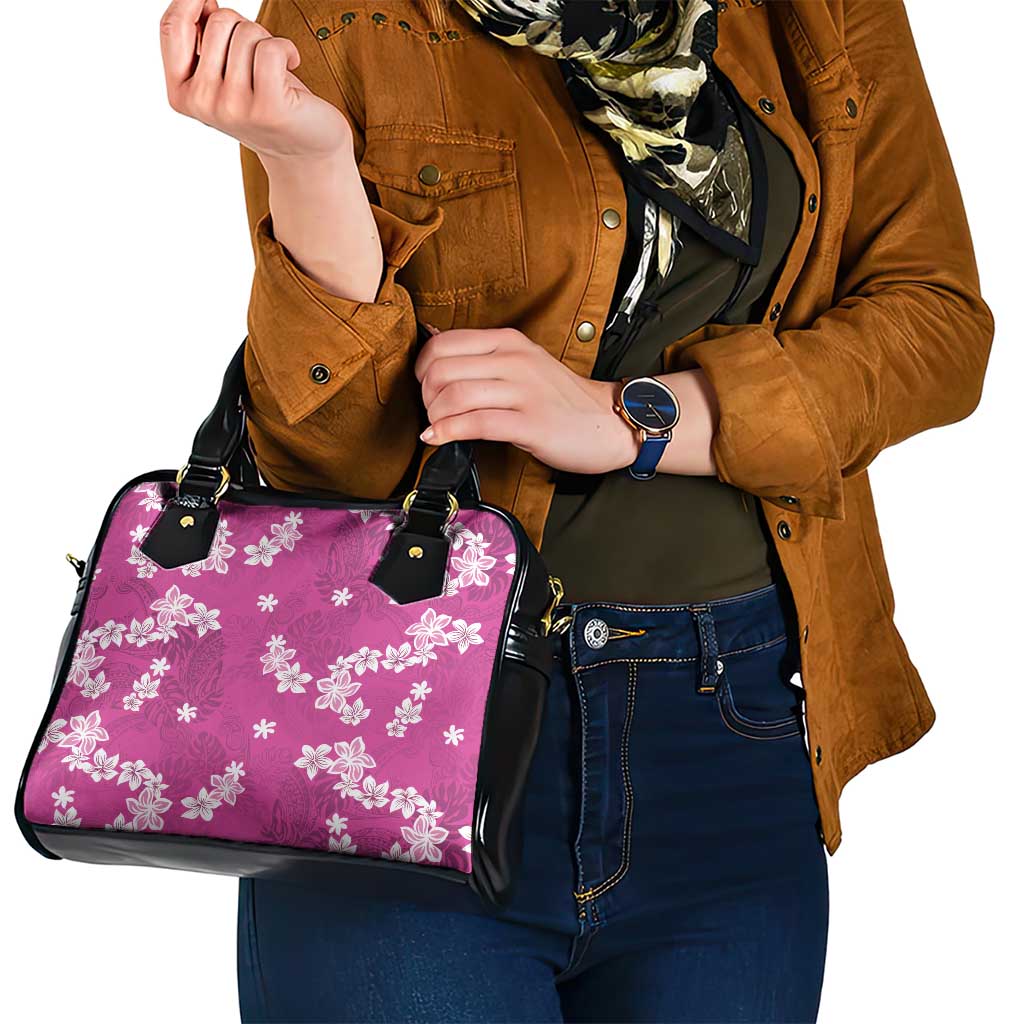 Hawaii Monstera Deliciosa Shoulder Handbag Pink Plumeria Polynesian Pattern - Polynesian Pride