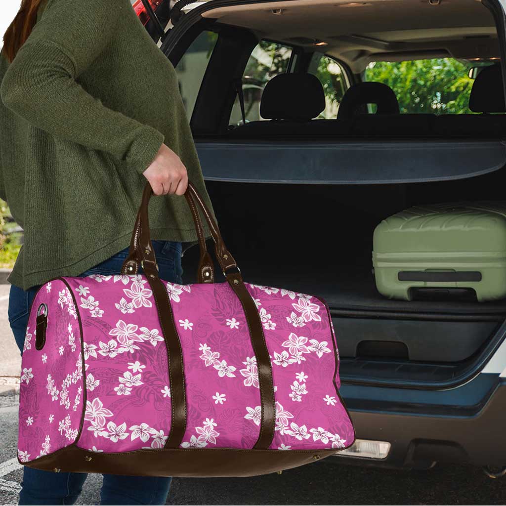 Hawaii Monstera Deliciosa Travel Bag Pink Plumeria Polynesian Pattern - Polynesian Pride