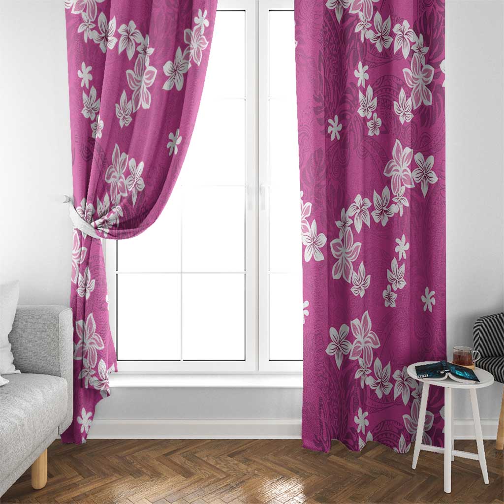 Hawaii Monstera Deliciosa Window Curtain Pink Plumeria Polynesian Pattern - Polynesian Pride