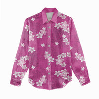 Hawaii Monstera Deliciosa Women Casual Shirt Pink Plumeria Polynesian Pattern - Polynesian Pride
