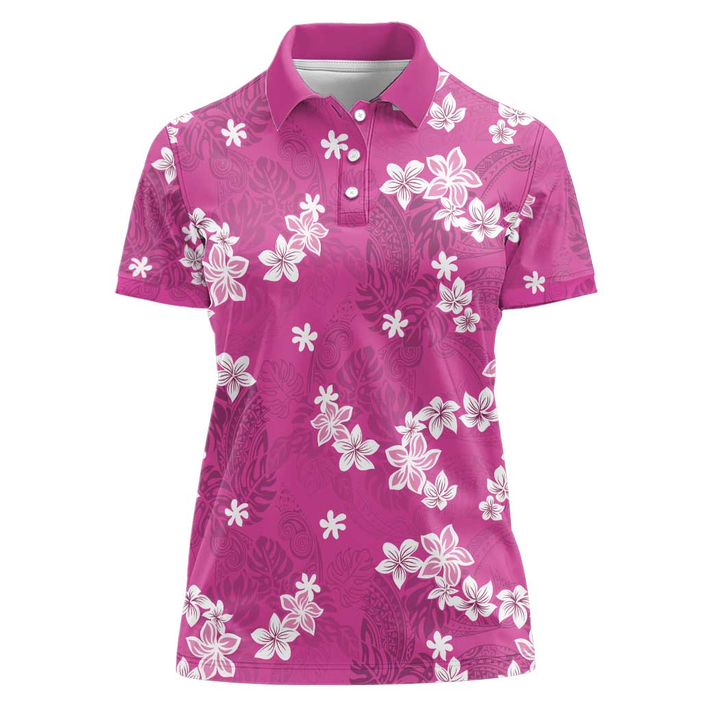 Hawaii Monstera Deliciosa Women Polo Shirt Pink Plumeria Polynesian Pattern LT05 Female Pink - Polynesian Pride