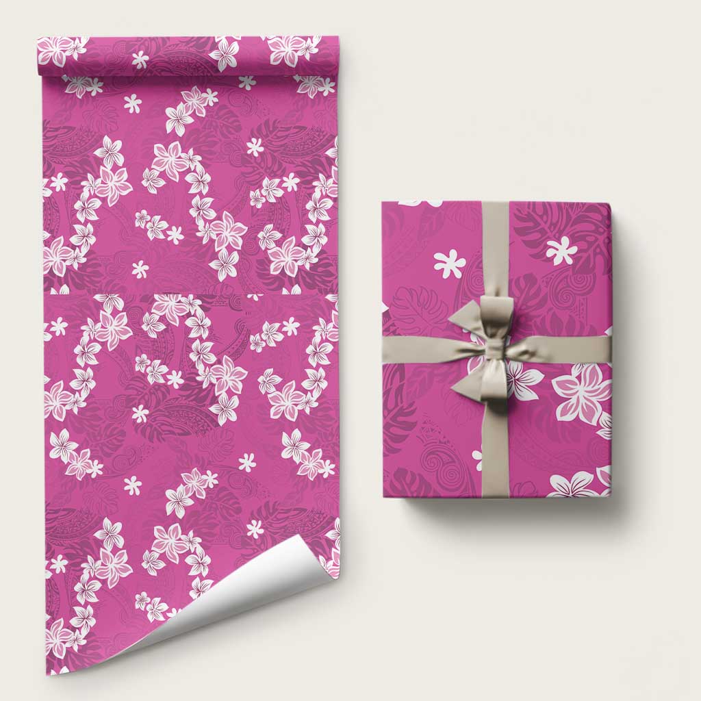 Hawaii Monstera Deliciosa Wrapping Paper Pink Plumeria Polynesian Pattern - Polynesian Pride